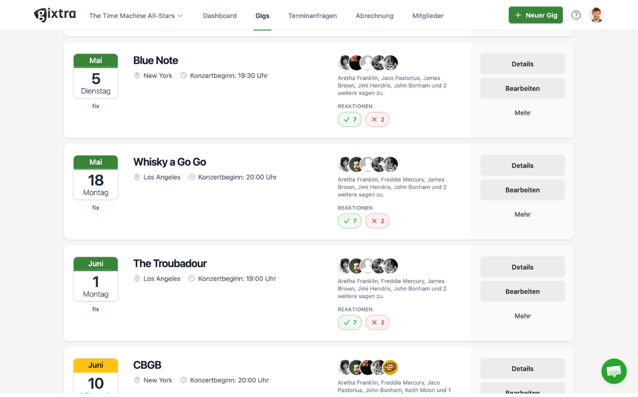 Gixtra dashboard with gigs and replies
